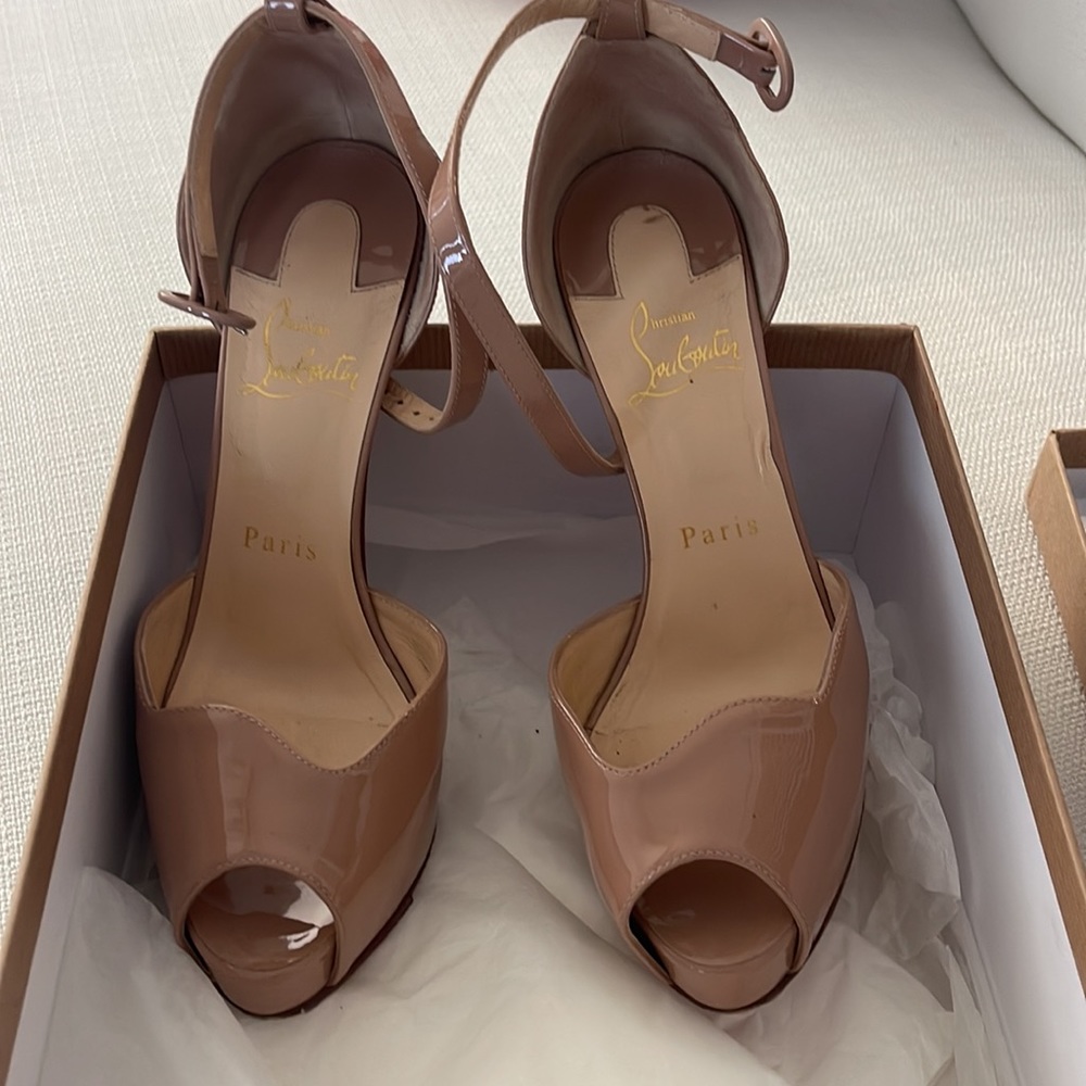 Christian Louboutins patent nude platform heels